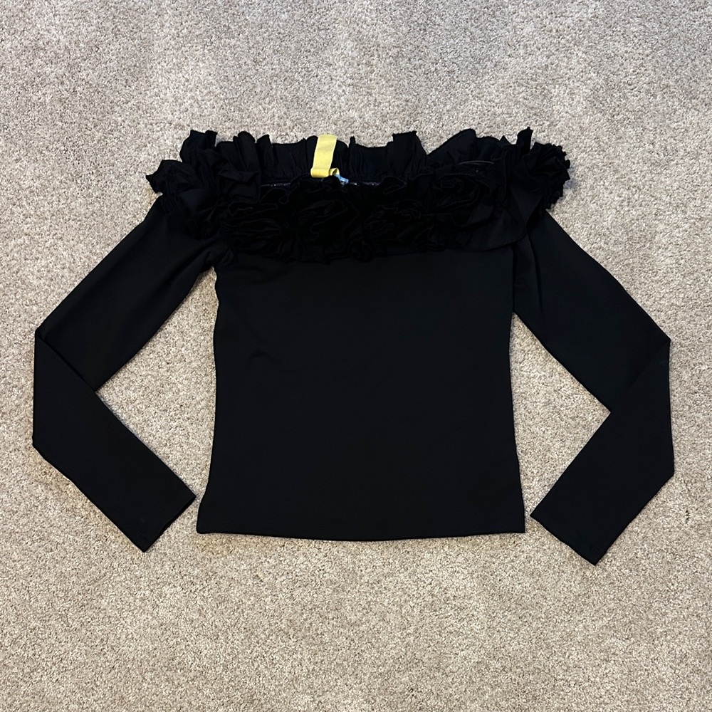J. Crew Stretch Cotton-blend off the shoulder top with rosettes